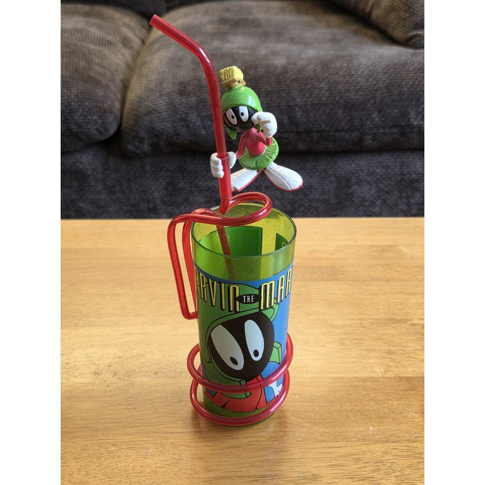 Vintage 1999 Marvin The Martian Cup & Silly Straw Sipper Looney Tunes